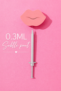 Lip augmentation with a pink lip illustration on a pink background