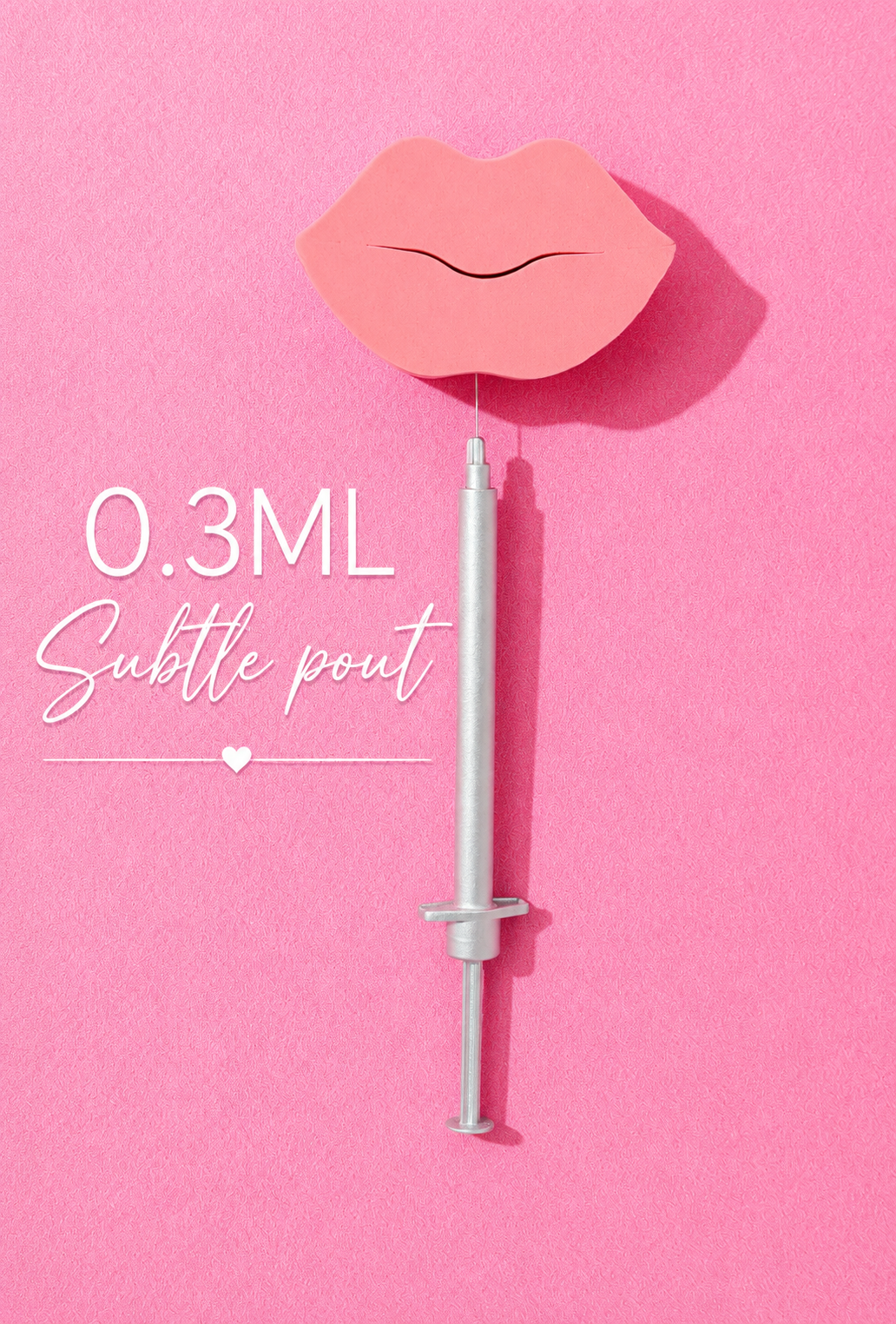 Lip augmentation with a pink lip illustration on a pink background